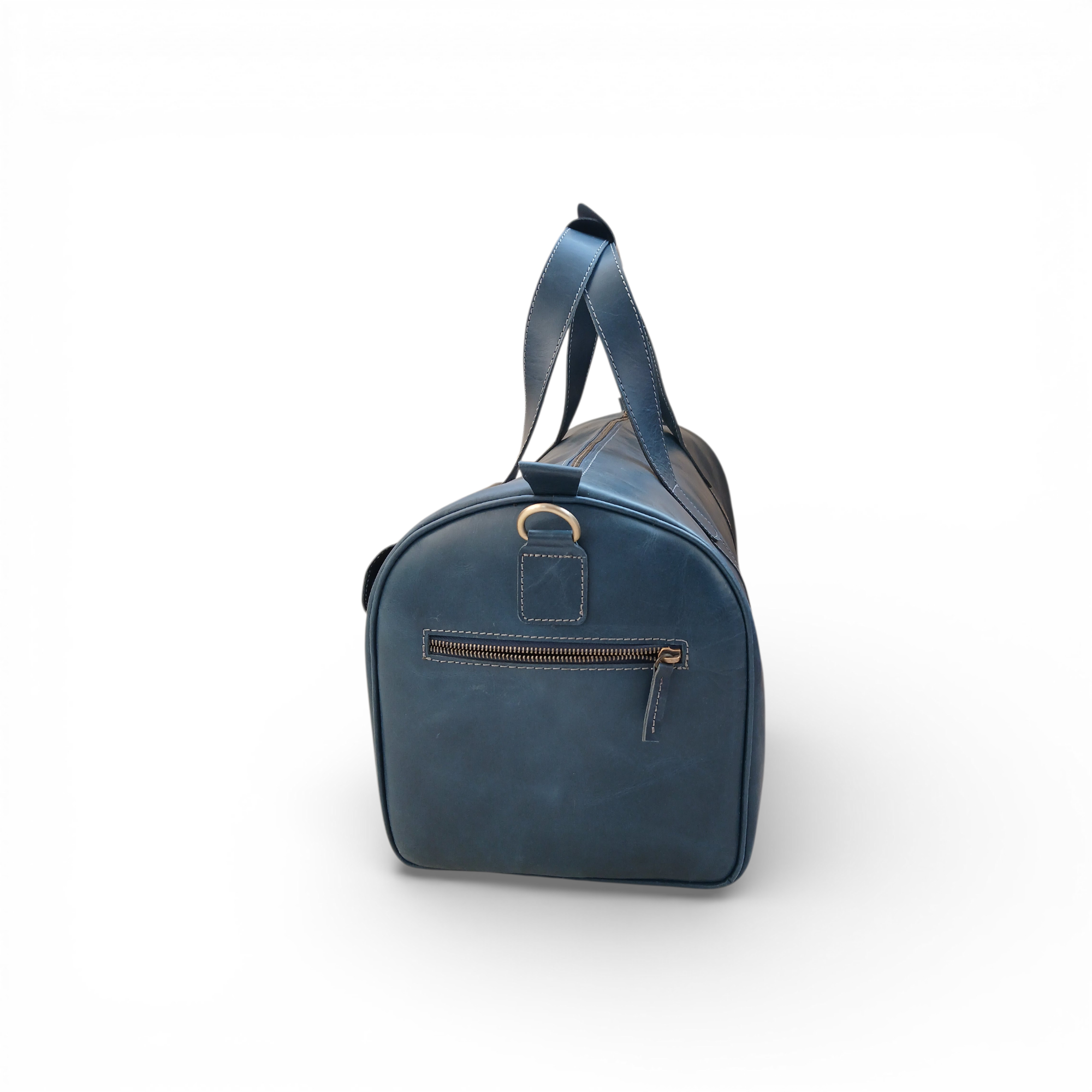 Premium Navy Leather Duffel Weekender Travel Bag