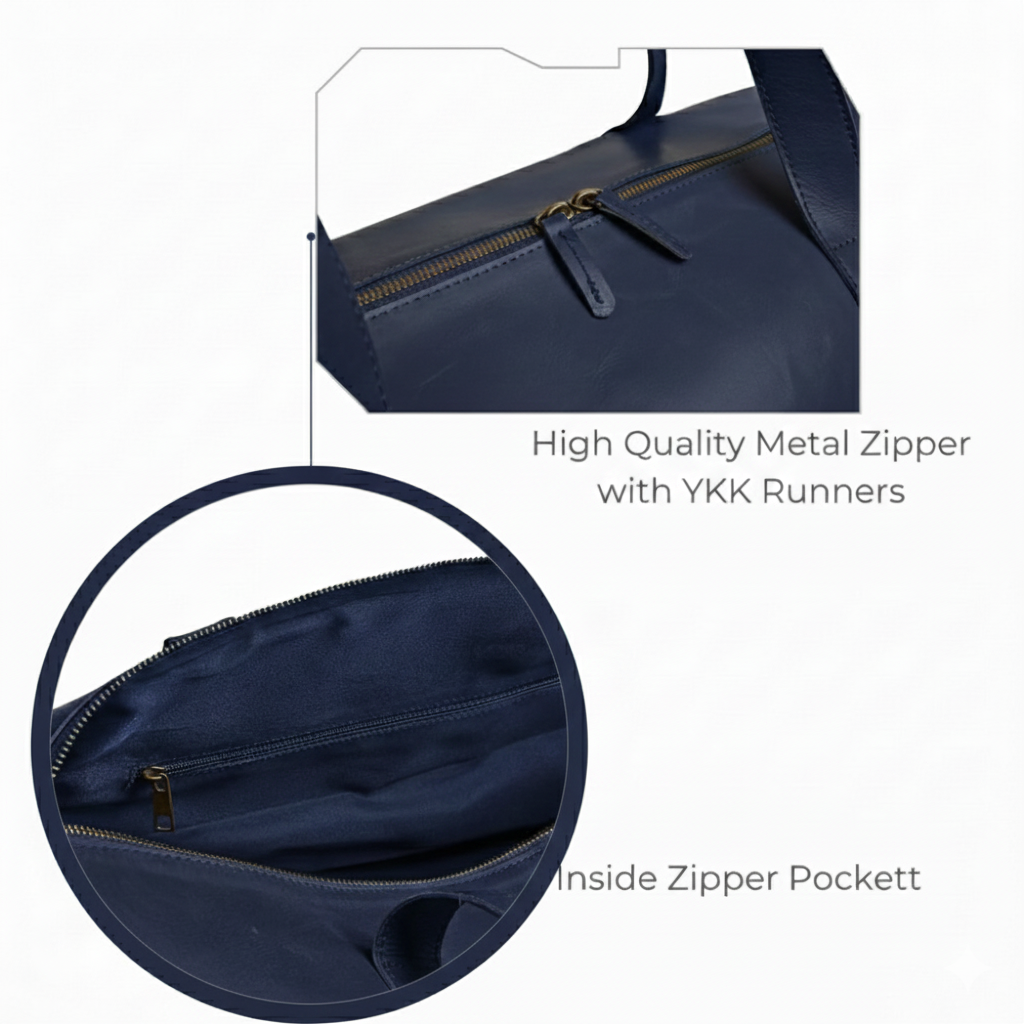 Premium Navy Leather Duffel Weekender Travel Bag