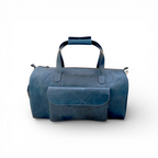 Premium Navy Leather Duffel Weekender Travel Bag