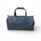 Premium Navy Leather Duffel Weekender Travel Bag