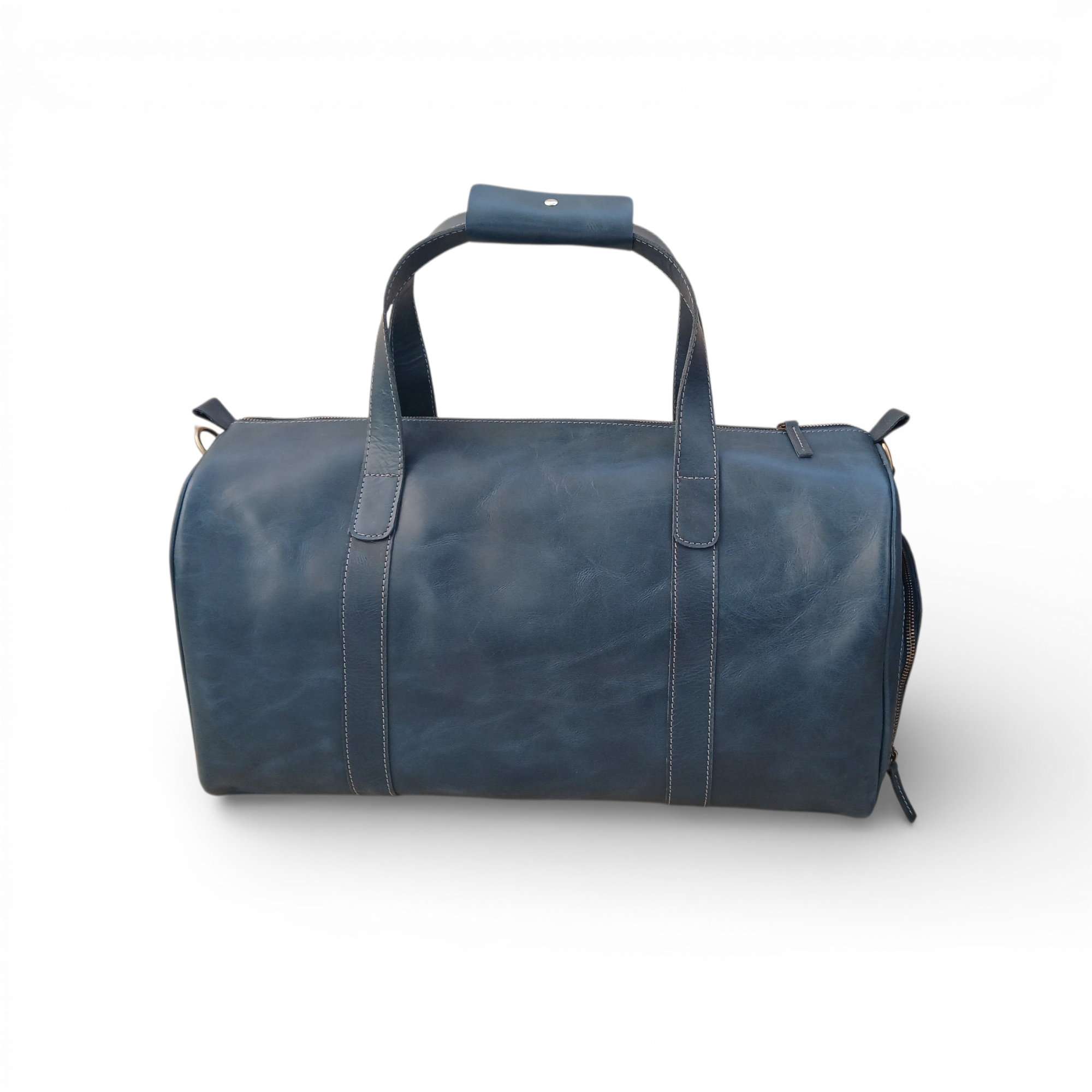 Premium Navy Leather Duffel Weekender Travel Bag