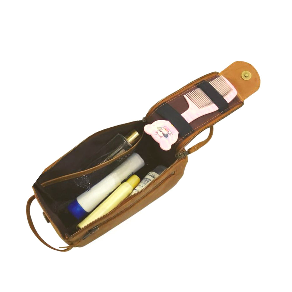 Tan Leather Toilet Bag - Dopp Kit