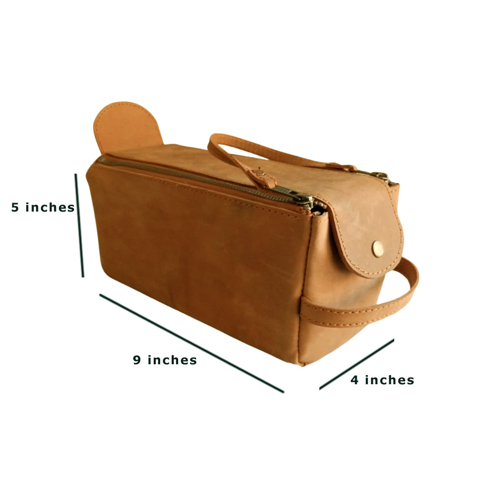 Tan Leather Toilet Bag - Dopp Kit