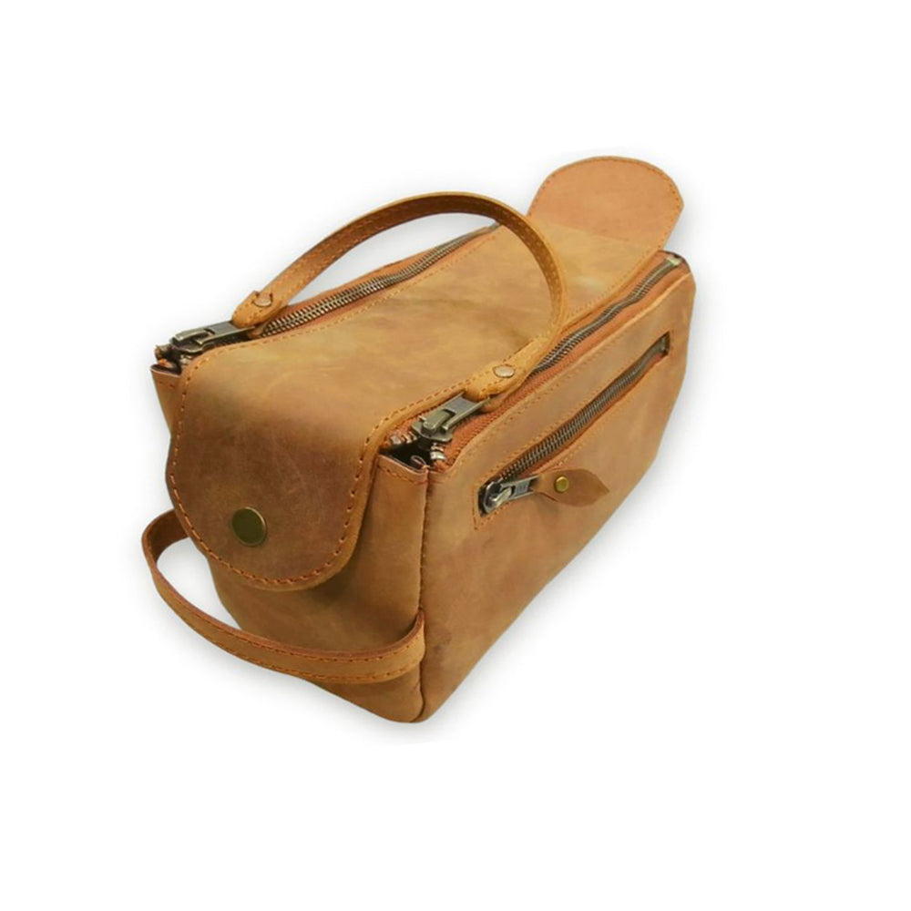 Tan Leather Toilet Bag - Dopp Kit
