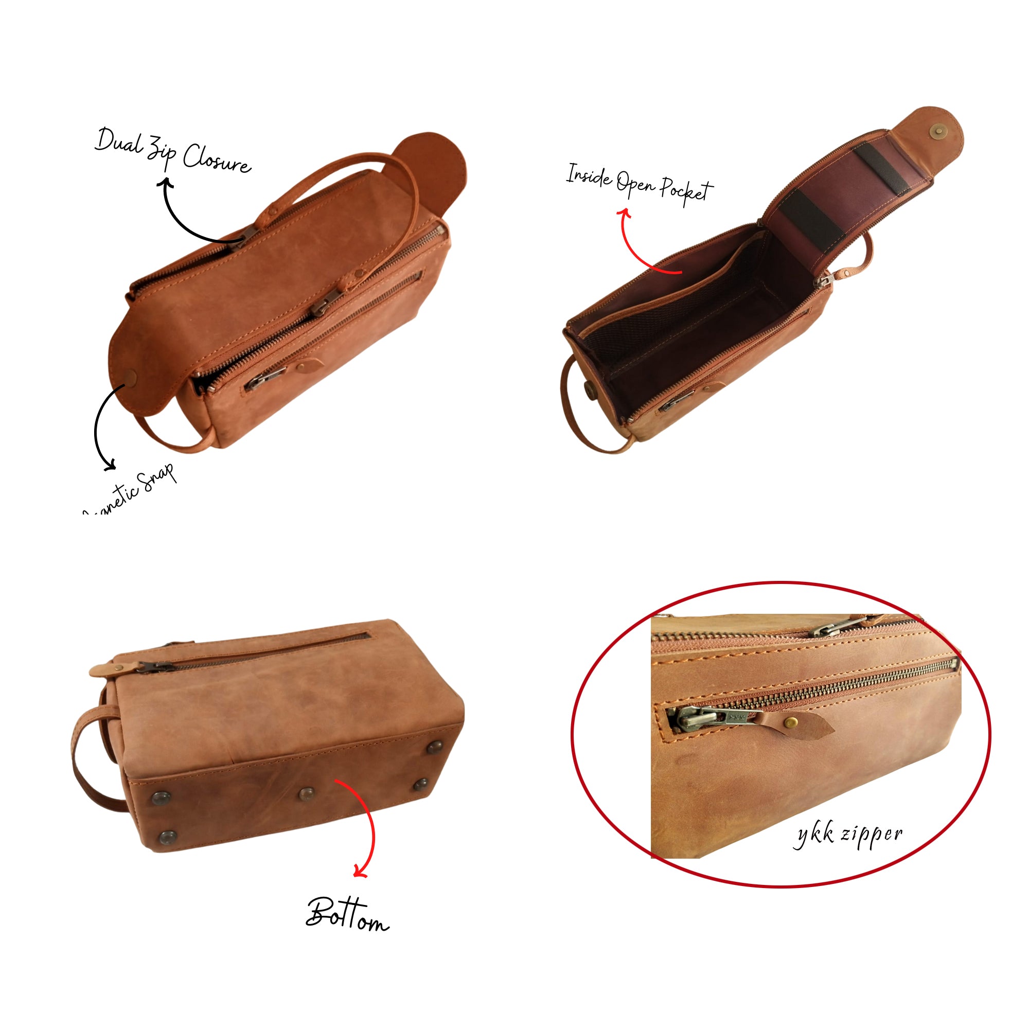 Tan Leather Toilet Bag - Dopp Kit