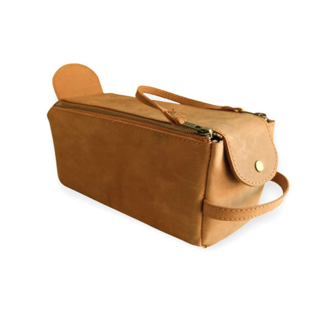 Tan Leather Toilet Bag - Dopp Kit