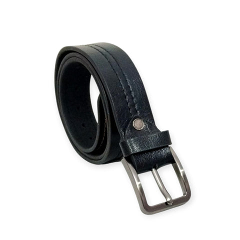 Black Leather Casual Belt - Contrast Stitched 40mm Wide