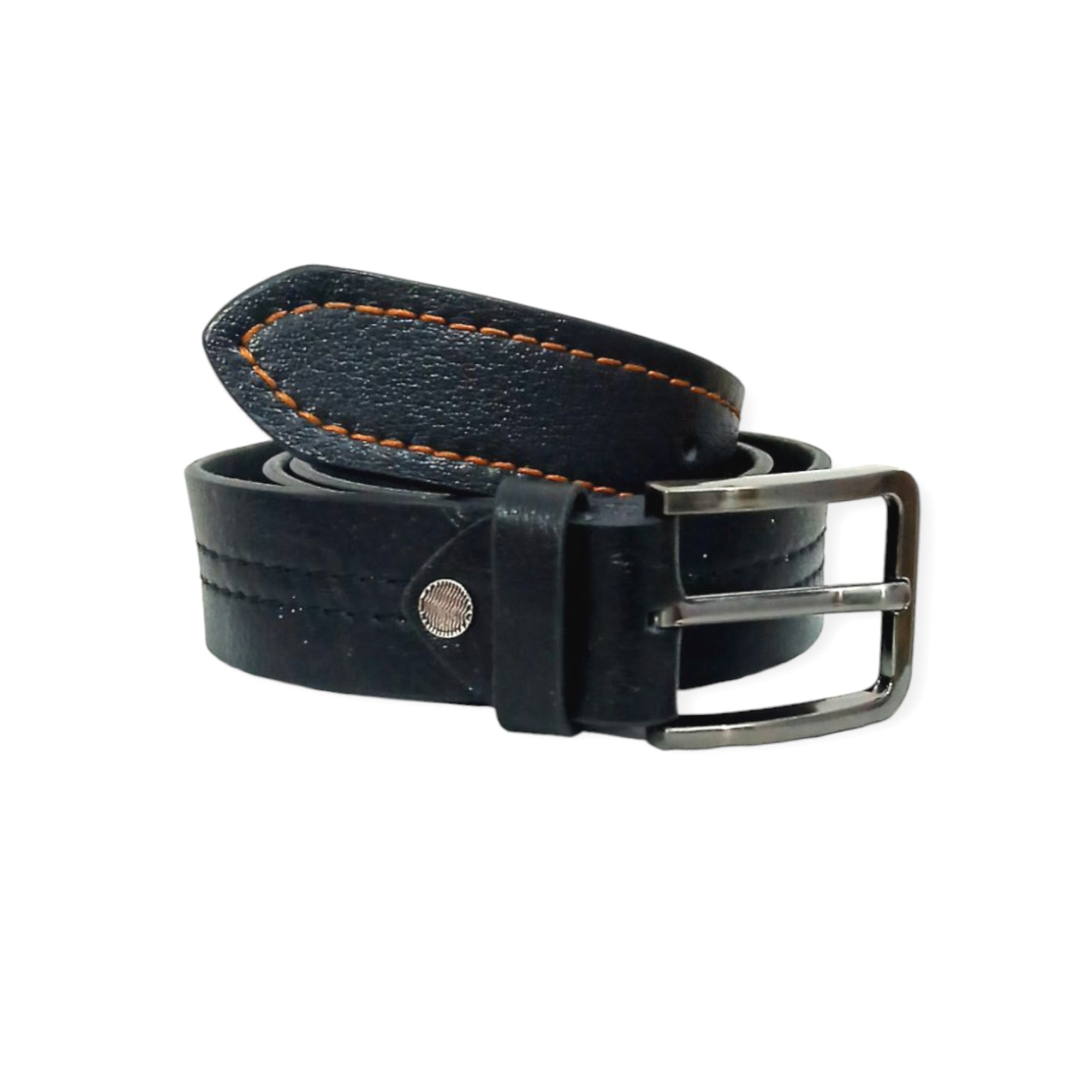Black Leather Casual Belt - Contrast Stitched 40mm Wide