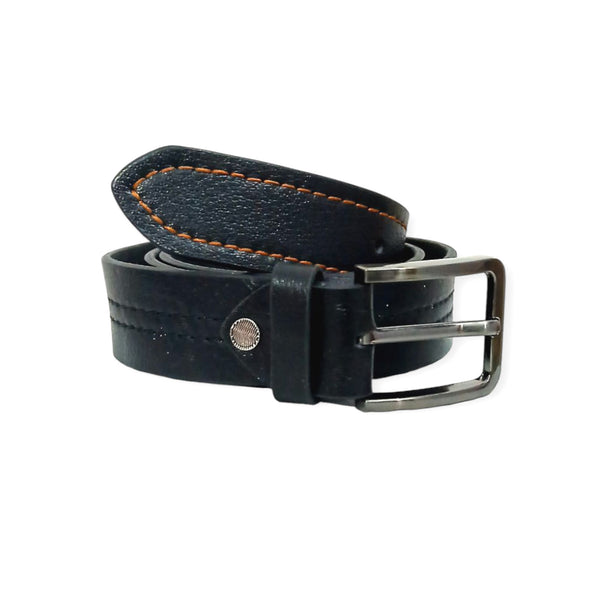 Black Leather Casual Belt - Contrast Stitched 40mm Wide