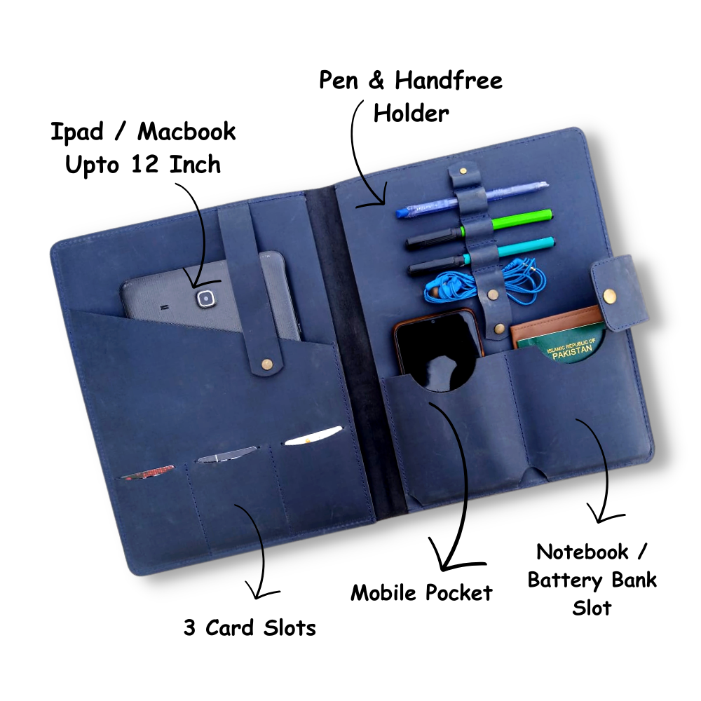 Blue leather iPad sleeve for MacBook 12 inch