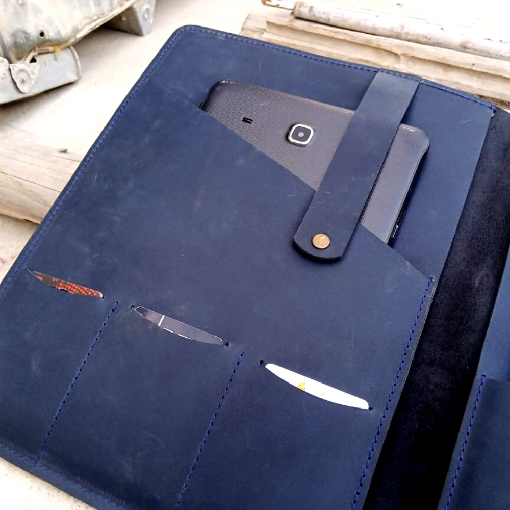 Blue leather iPad sleeve for MacBook 12 inch