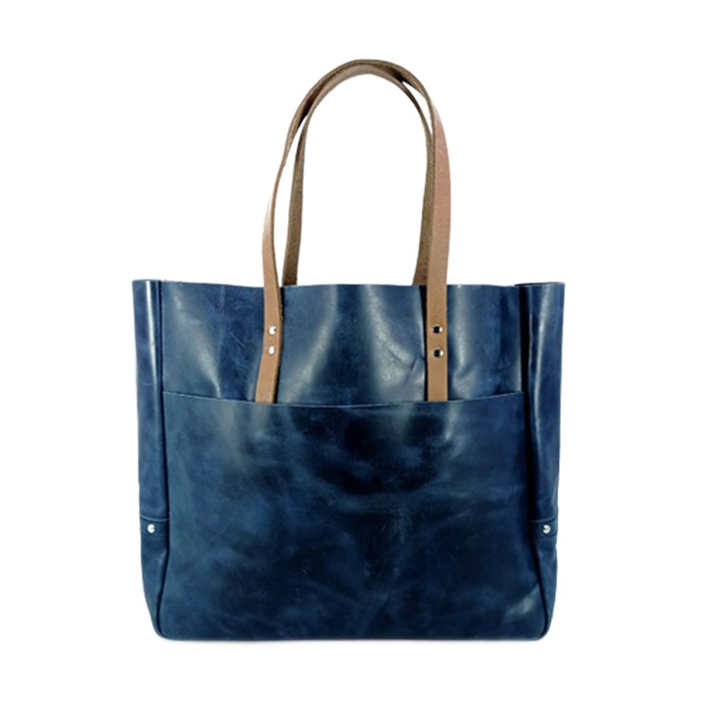 Carryall tote bag navy leather oil pull-up cow leather