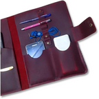 Leather tablet organizer with mobile and notebook slots